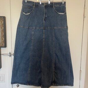 Lane Bryant flared calve length jean skirt